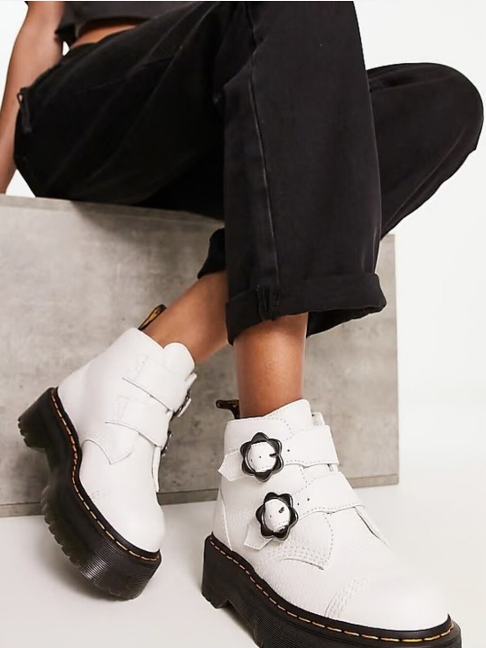Dr. Martens Devon Flower Buckle Leather Platform Boot